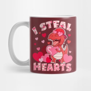 Boys Valentines Day  Dinosaur T rex Lover I Steal Hearts Mug